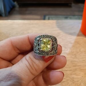 2 For $25 Vintage Style Silver Colored Ring with Light Green Gemstone